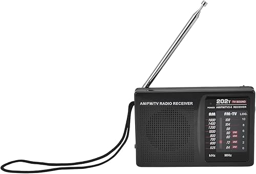 Radio de audio R-202T - Radio portátil de banda AM/FM/TV para uso en interiores y exteriores con auriculares externos