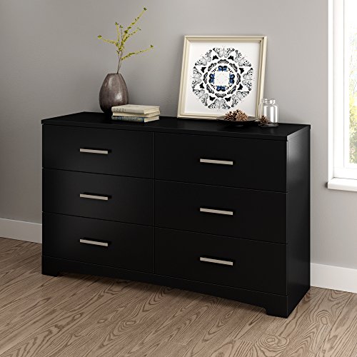 South Shore Gramercy 6-Drawer Double Dresser, Pure Black with Brushed Nickel Handles