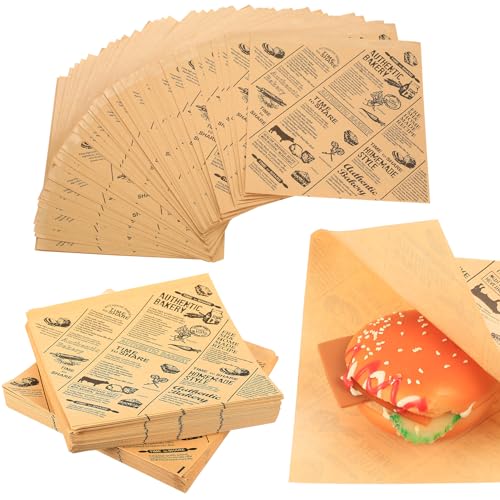 200 Feuilles de Sachet Kraft Alimentaire, Sacs à Frites, Papier Emballage Alimentaire, Sacs Hamburgers en Papiers, Sachet à Sandwich Papier pour Snacks,...
