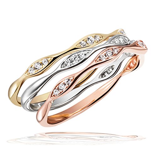 Goldmaid Ringe zum Jahrestag Damenringset 3 Ringe Tricolor Paveewave 925 Sterlingsilber 36 Zirkonia