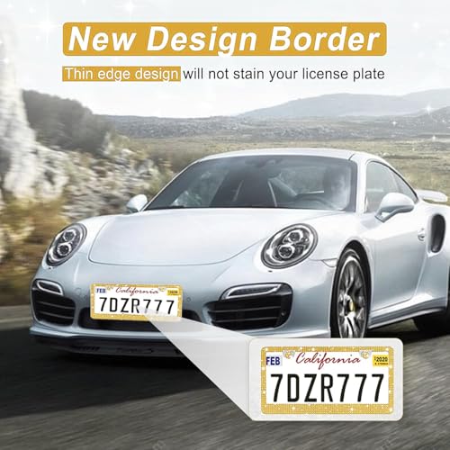 Image of Amiss Bling License Plate Frame for Women, 1Pack Rhinestone Handcrafted Crystal Premium Stainless Steel, Stainless Steel Car Decorative Accessories with Diamond Sparkle Glitter Caps (Gold)