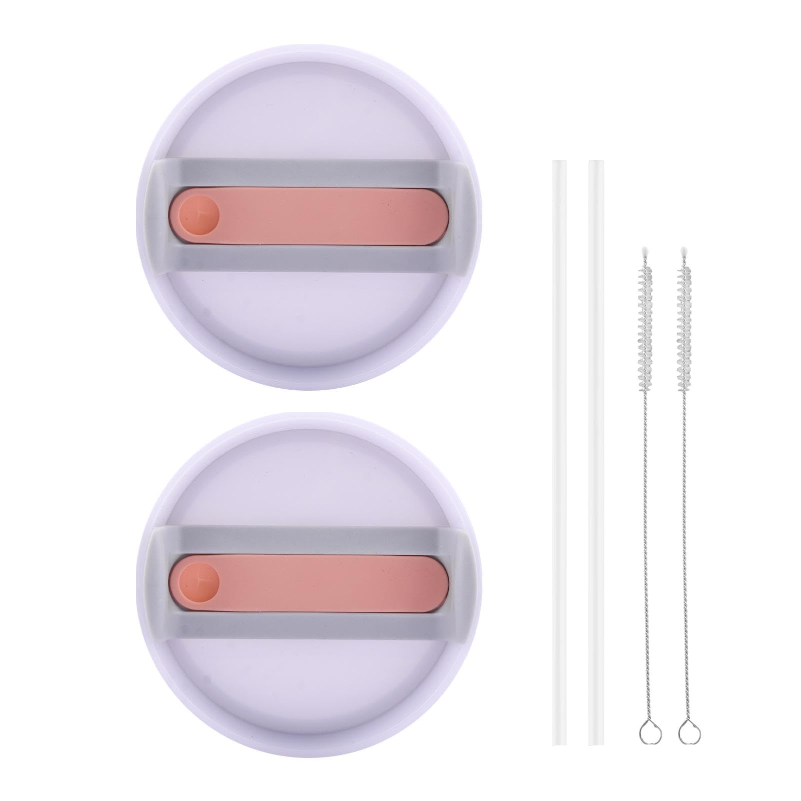 2 Pack Tumbler Lids for Stanley Cup, 40oz Tumbler Cover Spill Proof, Replacement Lid for Stanley Cup Accessory, with 2 Replacement Straws and 2 Straw Cleaning Brushes