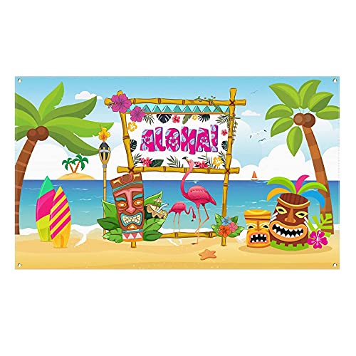 Banner de Fiesta Aloha de 72 x 43 Pulgadas, Decoraciones de Fiestas Hawaianas de Aloha Pancarta de Fiesta Aloha para Verano Tropical Luau Suministros de Decoración de Fiesta Hawaiana Cover