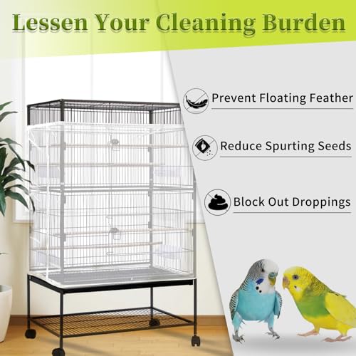 Yepper Bird Cage Seed Catcher, Large Bird Cage Cover, Adjustable Soft Airy Nylon Mesh Net - Image 2