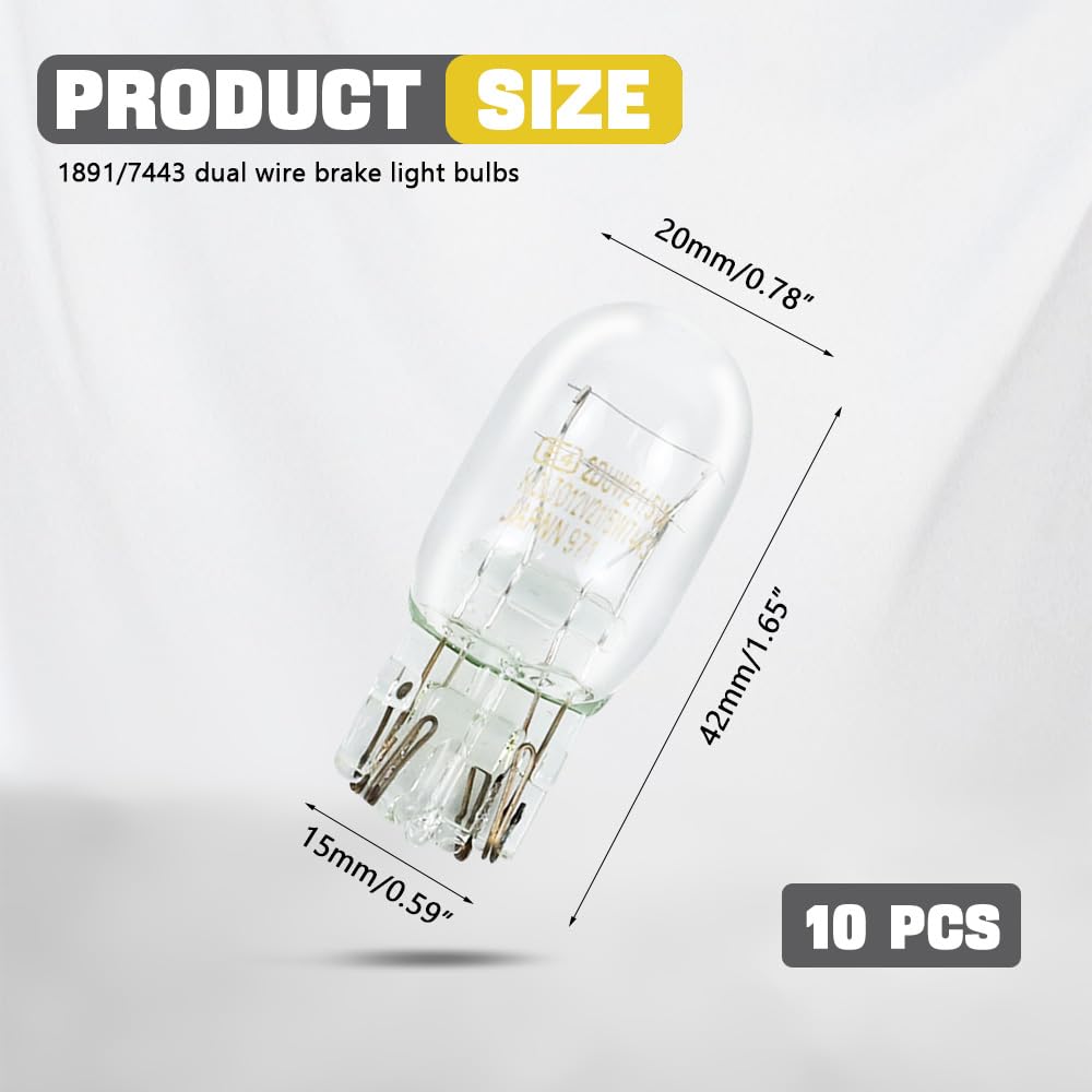 Wogomz 10PCS Car 7443 Bulb, 7443 Mini Bulb, T20 1891 Automotive Bulbs Replacement for DRL Taillight Turn Signal/Brake/Back-Up/Reverse Lights, Universal Lighting Car Accessories (White)