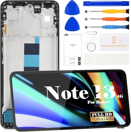 TFT for Xiaomi Redmi Note 13 4G LCD Display for Redmi Note 13 4G Screen Replacement 23129RAA4G, 23124RA7EO, 23129RA5FL Touch Screen Digitizer Assembly Repair Kits (Black,Without Frame)