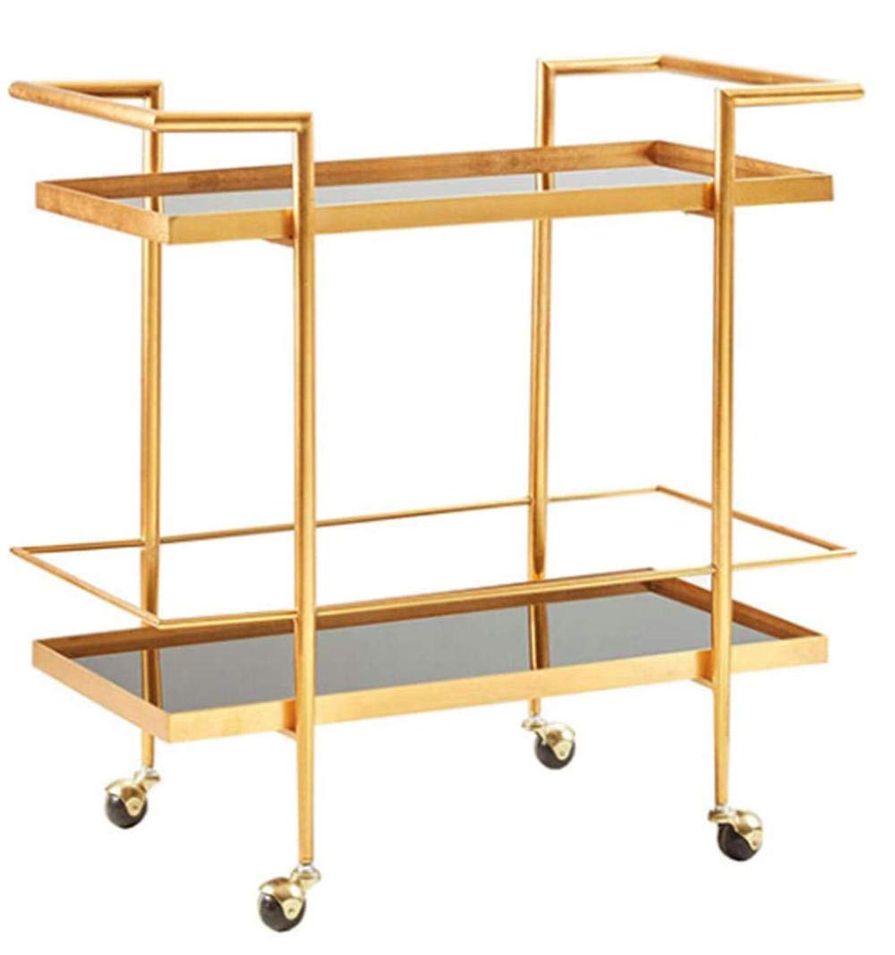 asdchZen Serving Trolley Kitchen Trolley Storage Trolley Bar Cart Trolley Metal Double Glass Hotel Service Cart Golden Drink Mobile Cart
