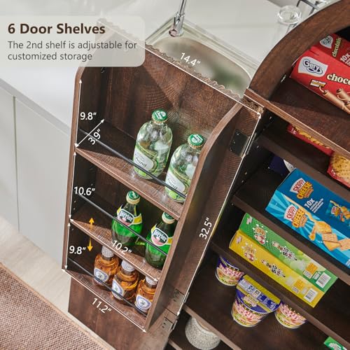 Image of IFGET 71 inch Tall Arched Kitchen Pantry, Modern Fluted Wood Storage Cabinet with Doors, 3 Adjustable Shelves, 6 Door Shelves, Organizer, Versatile Cupboard for Kitchen, Bathroom, Brown