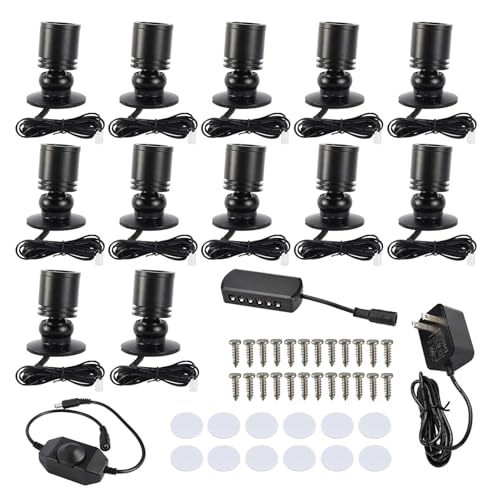 YaeCCC Dimmable LED Mini Spotlight Jewelry Showcase Display Lights Black Shell Surface Mount (Pack-12,Warm White 3000k)