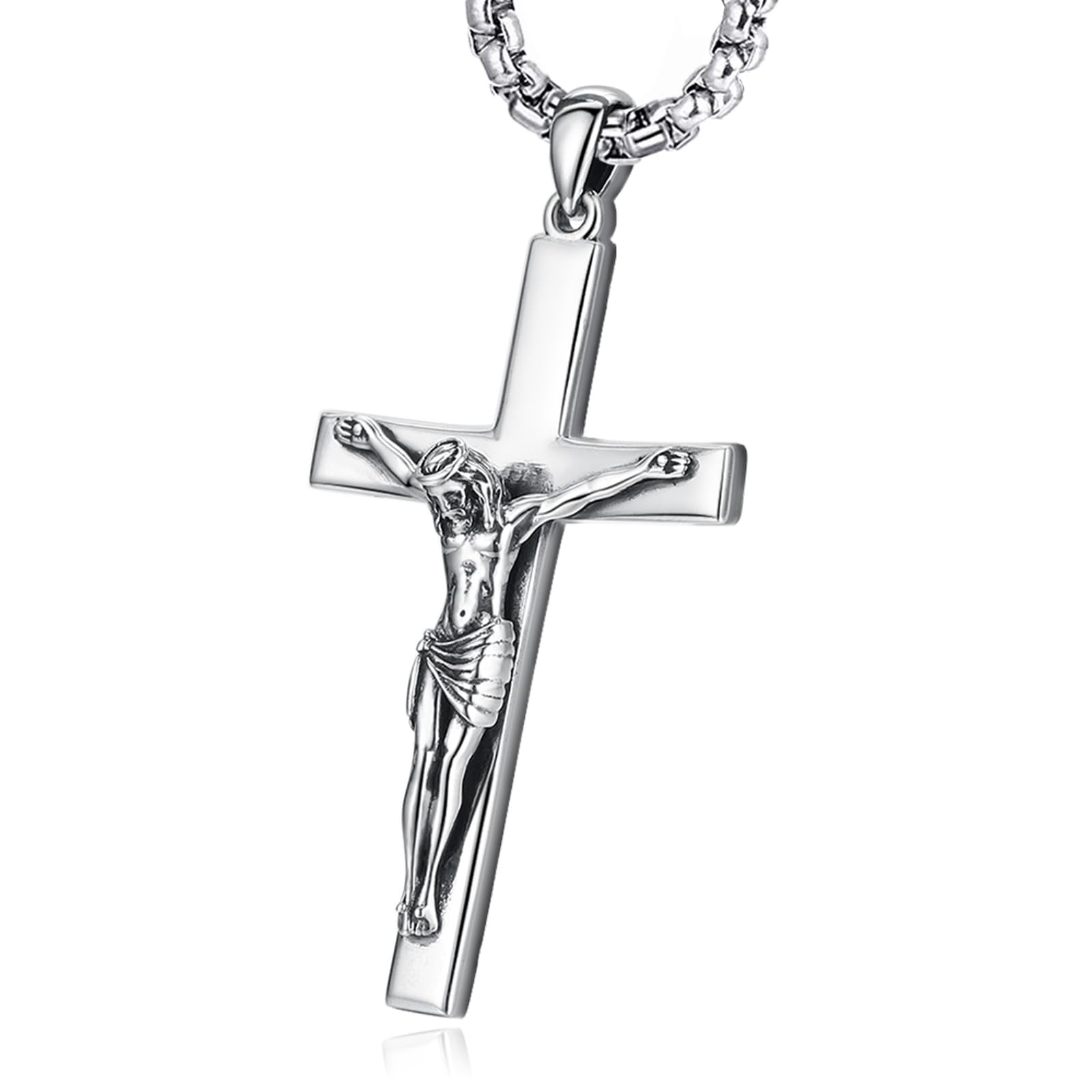 Eusense San Miguel/San Cristóbal/San Antonio/Virgen María/San Benito Crucifijo Collar Colgante Plata de Ley 925 Colgante Amuleto Joyería Regalo para Hombre Mujer