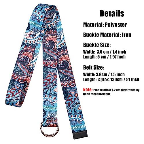 Women's Web Belt with Double D-ring Buckles 1.5" Wide Vintage Coloful Printed Adjustable Casual Jeans Belts2