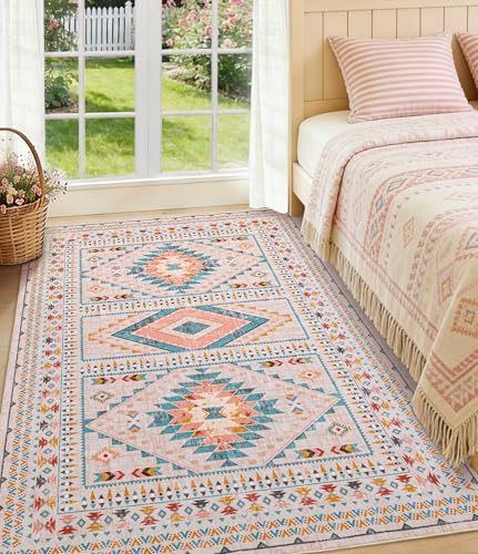 Tapete Boho para Sala 5'x7' Rosa/Azul miniatura 4