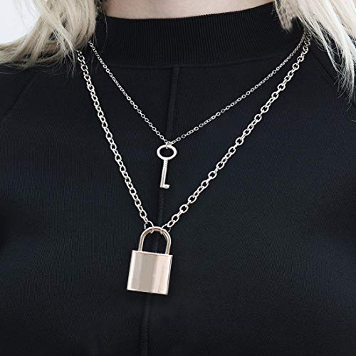 Tanyoyo Lock Key Pendant Necklace Statement Long Chain Punk Multilayer Choker Necklace for Women Men2