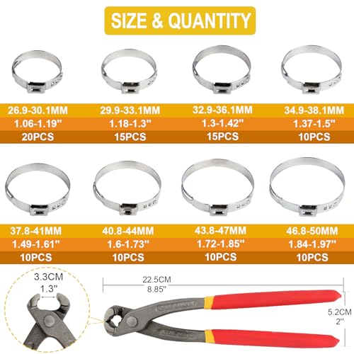 Diosenor 100Pcs 8 Size Single Ear Hose Clamps With Pincer thumb #1