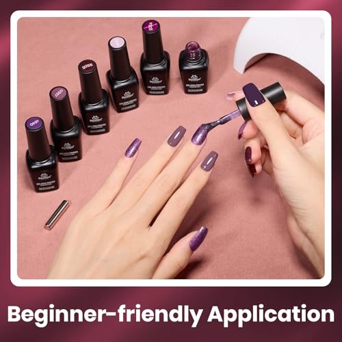 Image of Beetles Purple Gel Nail Polish Set, 6 Colors Muse of Midnight Gel | 6 Burgundy Nude Purple Gel Polish Colors with Glitter Cat Eye Effects for Uv Led Soak-Off Manicures