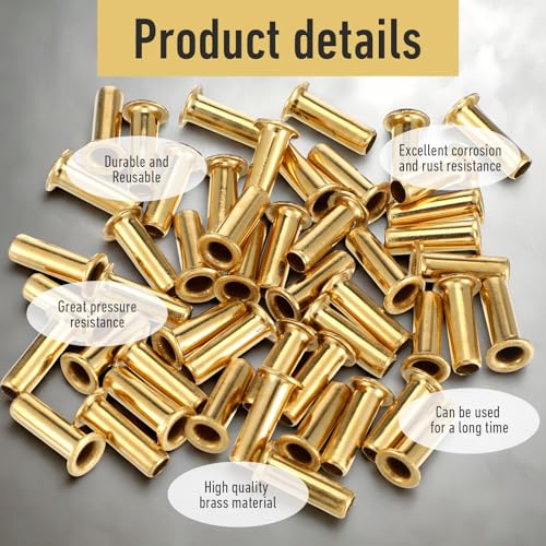 50 PCS 1/4\" Tube Id Brass Compression Fitting, 4mm Tube Od Brass Compression Insert Tube Support Compression Sleeve Fitting, Brass Tubing, Gold