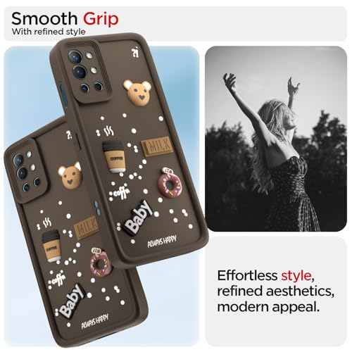 Image of Outlouders Back Cover for OnePlus 8T 5G / OnePlus 9R 5G | Cute Fun Cartoon 3D Bear Silicone | Full Body Protection Bumper Case (Brown)