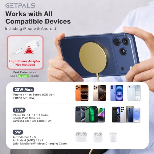Image of 25W Magnetic Portable Fast Wireless Charging Pad for Apple iPhone Series | Compatible with iPhone 17 16 15 14 13 12 Pro Max, Google Pixel, Flat Slim for Travel Office Bedside, Light Yellow - 2Pack