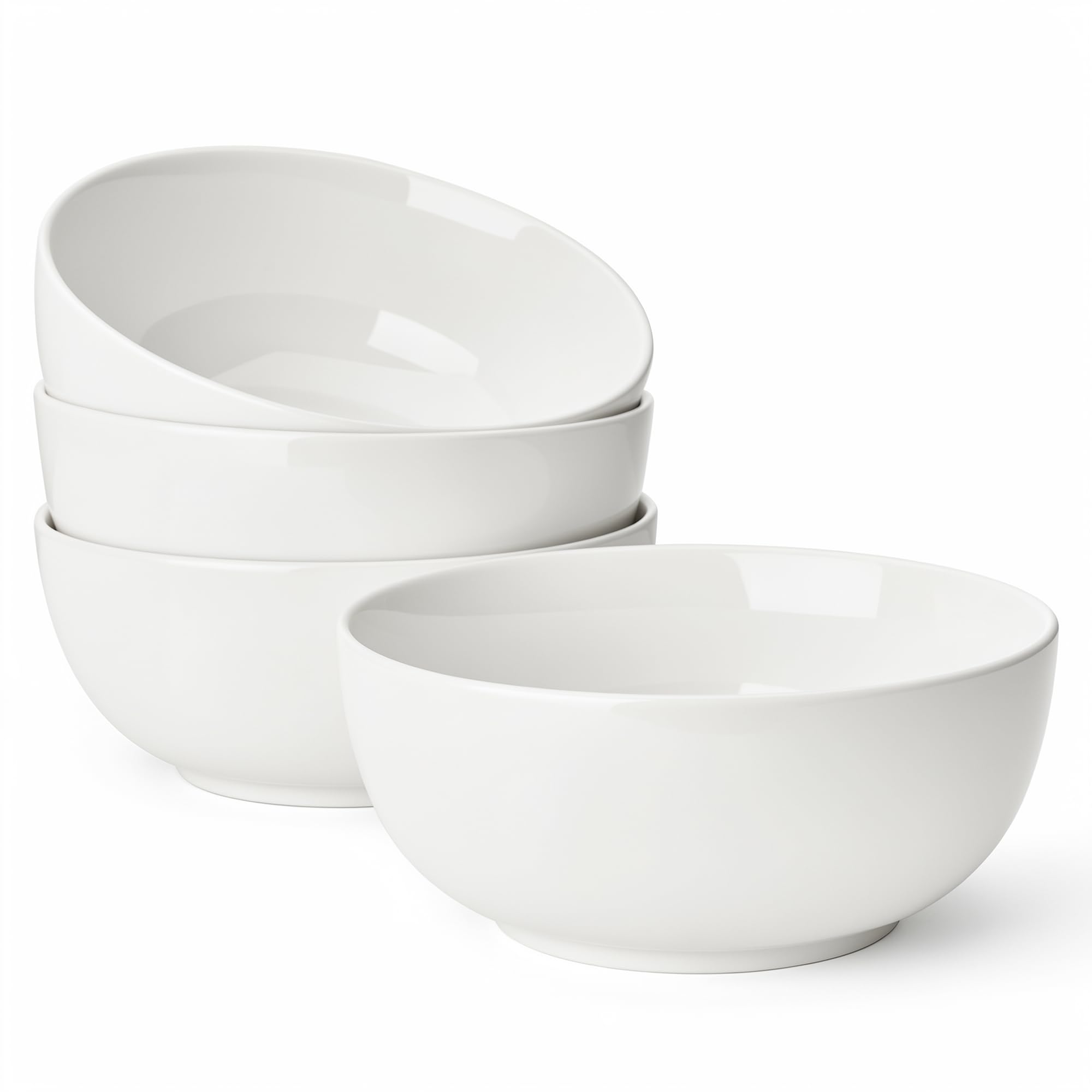 Ceramic Soup Bowl Set of 4, 29 oz Round Cereal Bowl Stackable Serving Bowl for Salad, Soup, Ramen, Fruit and Family Meals, White