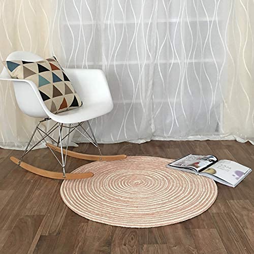 Hand Woven Round Area Rugs Living Room Bedroom Study Computer Chair Cushion Base Mat Round Carpet Lifts Basket Swivel Chair Pad Coffee Table Rug(2' Round, Apricot) - Image 2