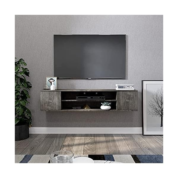 Meerveil Floating TV Unit, Wall Mounted TV Cabinet with 2 Shelves and 2 Push to Open Doors Rustic Industrial for Living Room, 140x32x30 cm Grey - Image 6