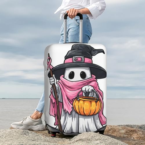 Cute Ghost Witch Holding A Stick Elastic Travel Luggage Covers Dustproof Scratch-Resistant Suitcase Protector Fit 22-24 Inch 7