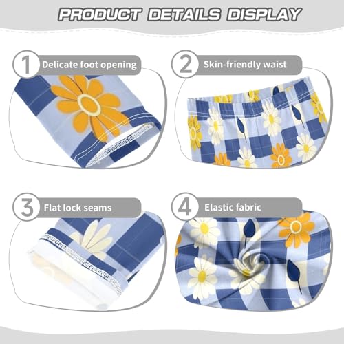 Bolaz Toddler Girls Leggings Printed Yoga Pants Leggings Blue White Grid Flower for Kids3