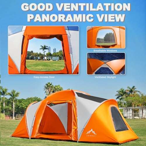 10 Person Family Tents for Camping Waterproof, Music Festival, Parties,2 Room Big Tent with 4 Large Mesh Windows, Double Layer, Easy Setup, Weather Resistant,18ft X 9ft X6.8ft - Image 6