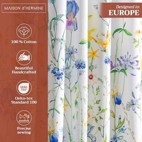 Image of Maison d' Hermine Curtains for Living Room 100% Cotton 124 inch Length One Panel Light Filtering Curtains for Bedroom Windows with Rod and Loop Pockets Drapes (Fleurs De Mai, 50 inch W x 124 inch L)