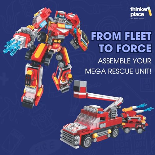 Image of 8-in-2 Fire Vanguard Fire Pickup Truck (85 Pieces) | Learn About Fire Fighters | Building Block Set for Kids Age 6+ | STEM Educational Toy | Build, Collect & Create Robot or Fire Truck