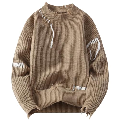 Men Hip Hop Knit Pullovers Loose Streetwear O-Neck Pullover Sweaters4