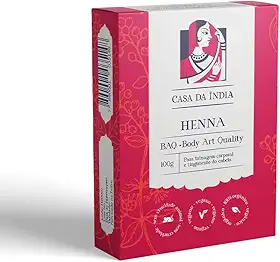 Henna pura Indiana em pó BAQ (Body Art Quality) Casa da Índia - 100g