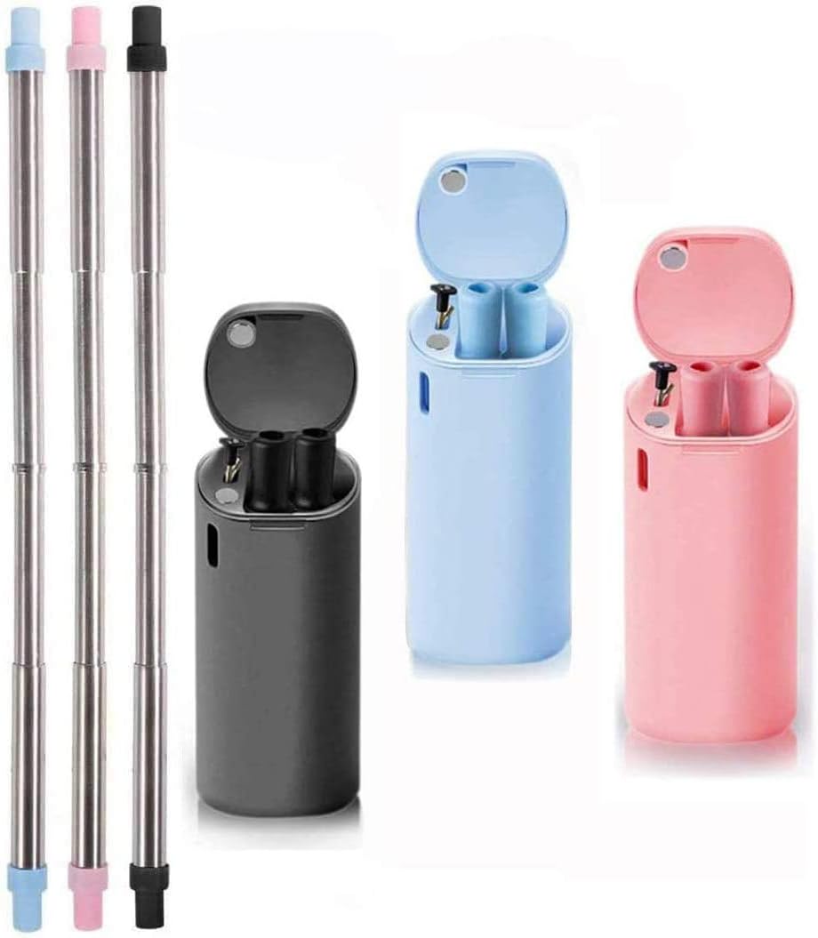JAOK Reusable Silicone Collapsible Straws - Portable Drinking Straw with Carrying Case and Cleaning Brush, 100% BPA Free,FDA Approved (3 PACK)