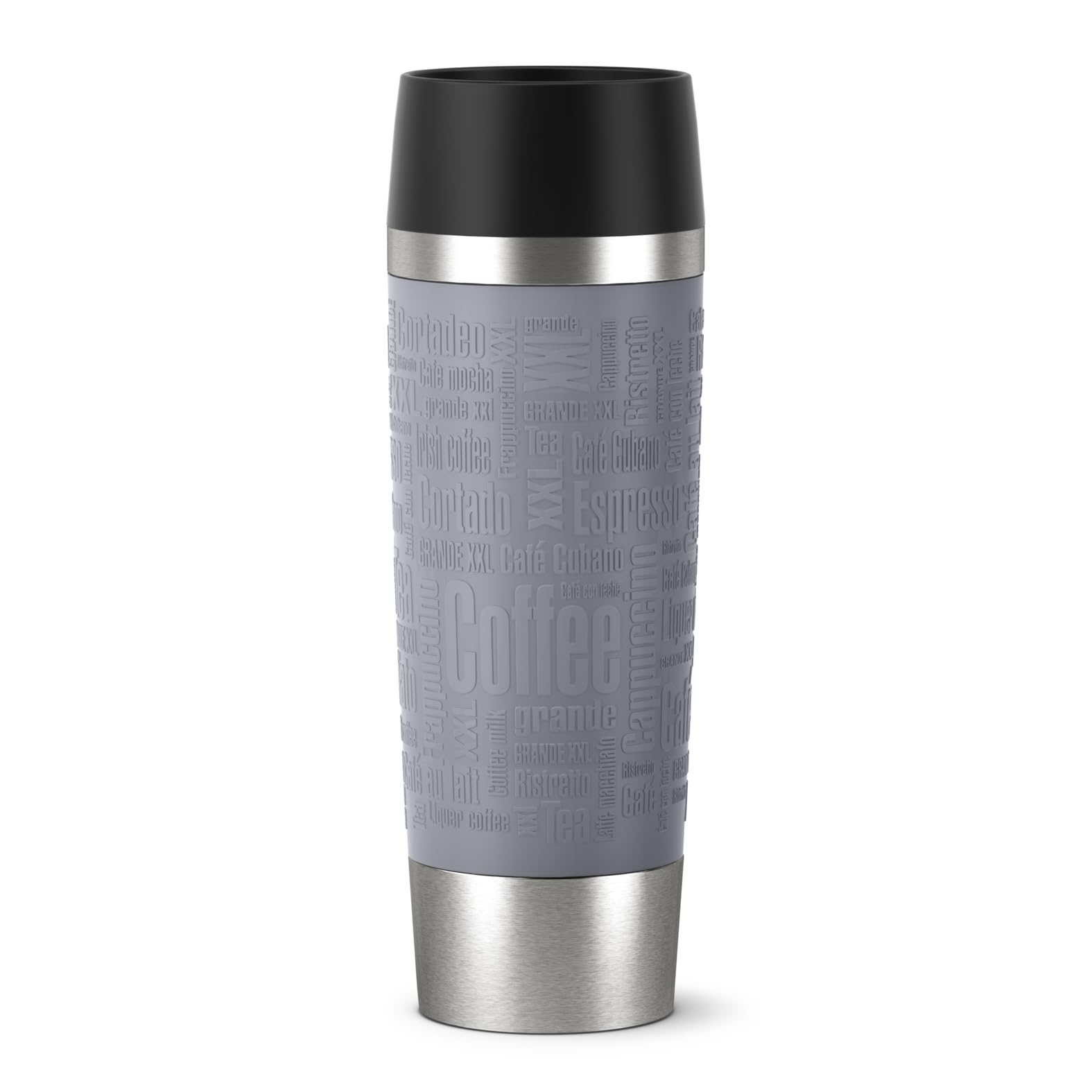 EMSA Travel Mug Grande Thermobecher/Isolierbecher (0,5 L Fassungsvermögen, 6h heiß/ 12h kalt, 100% dicht, auslaufsicher, Easy Quick-Press-Verschluss, 360°-Trinköffnung) Pfeffergrau N2013100