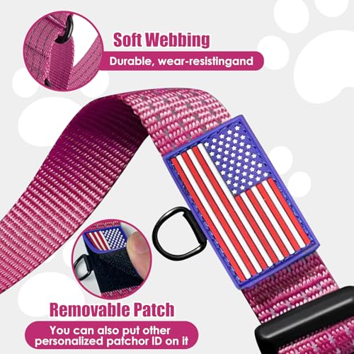 Image of Martingale Dog Collar Reflective with USA Flag Patch, M,Hot Pink | Escape Proof without choking,Adjustable Limited Slip Collar with Quick Release Buckle, Nylon Walking Collar for S M L Dogs