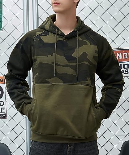 Image of AOTORR Men's Pullover Hoodie Blend Fleece Long Sleeve Contrast Color Military Sweatshirt with Kanga Pocket