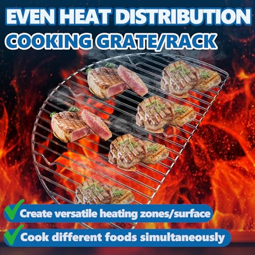Image of SafBbcue Cast Iron Half Moon Griddle Pan for Weber 22 inch Kettle Charcoal Grill Parts, Half Moon Cooking Grate for Slow n Sear, VEVOR, Kamado, Big Green Egg 22 inch Charcoal Kettle Grill Accessories