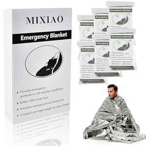 MIXIAO Emergency Foil Thermal Blanket (Pack of 6), Survival Blankets Perfect for Outdoors, Hiking, Survival, Marathons or First Aid