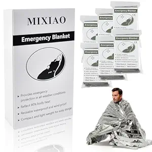 MIXIAO Emergency Foil Thermal Blanket (Pack of 6), Survival Blankets Perfect for Outdoors, Hiking, Survival, Marathons or First Aid