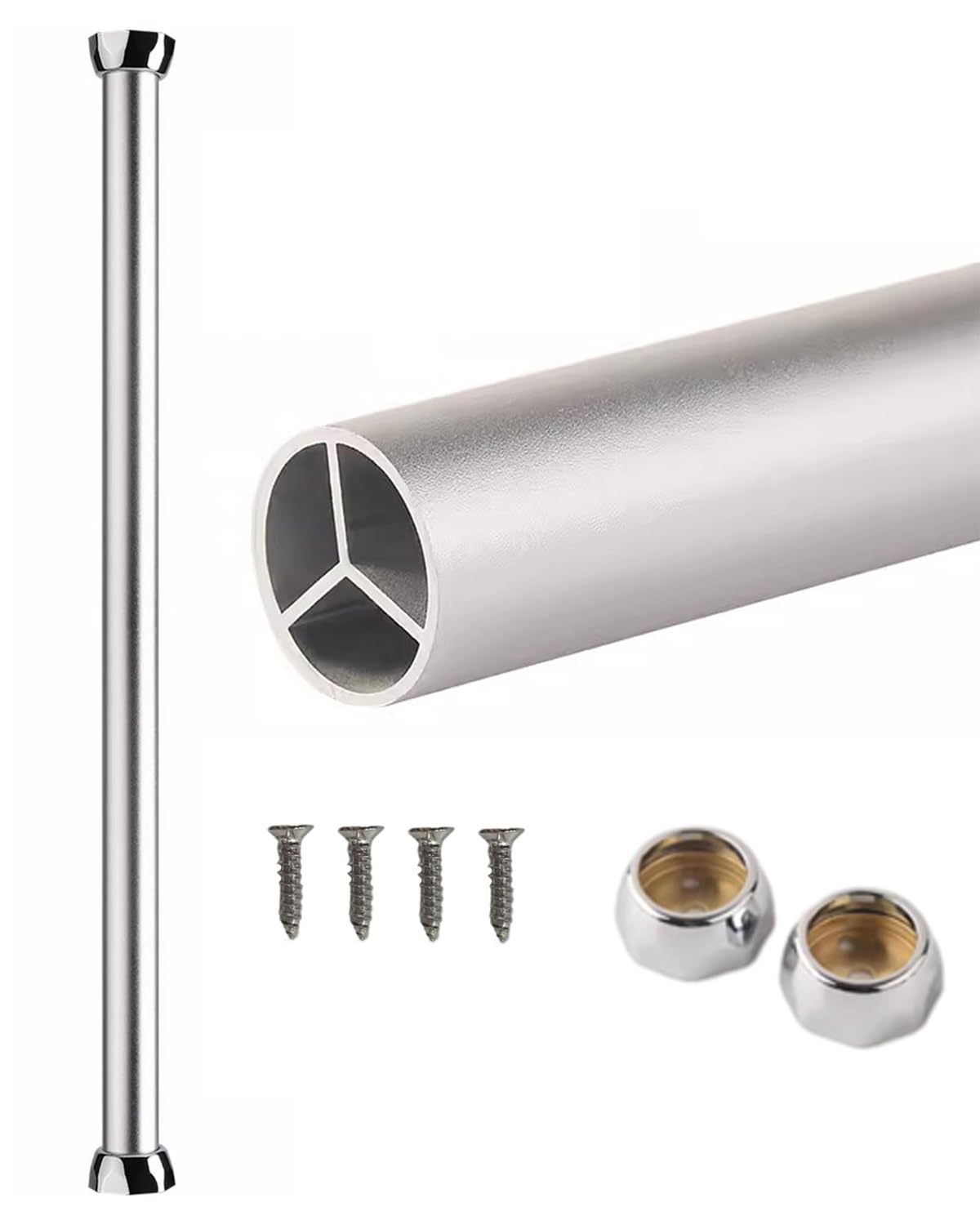 Closet Rod Round Closet Rods for Hanging Clothes, Wall Mount Metal Laundry Room/Garment Valet Tube Bar with Screw Mounting(Silver,80cm)