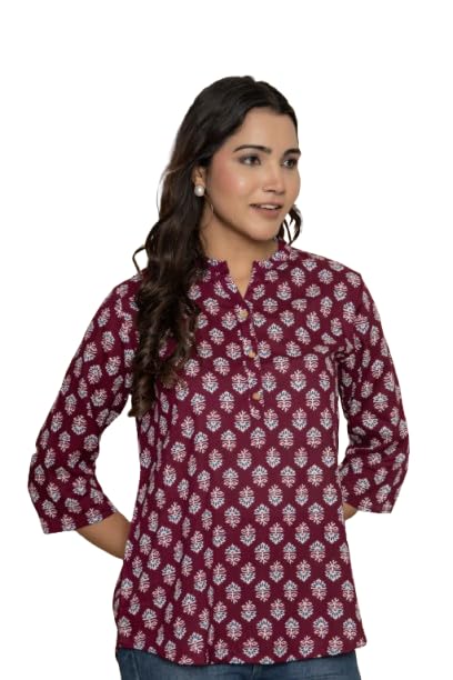 Image of Women's Cotton Printed Kurta Top | 3 /4 Sleeve Straight Kurti Casual Outings