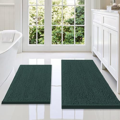 Image of Smiry Bathroom Rugs Sets 2 Piece, Soft Absorbent Chenille Machine Washable Non Slip Shaggy Bath Rug Set for Tub, Shower, and Floor (36x24+30x20, Green)