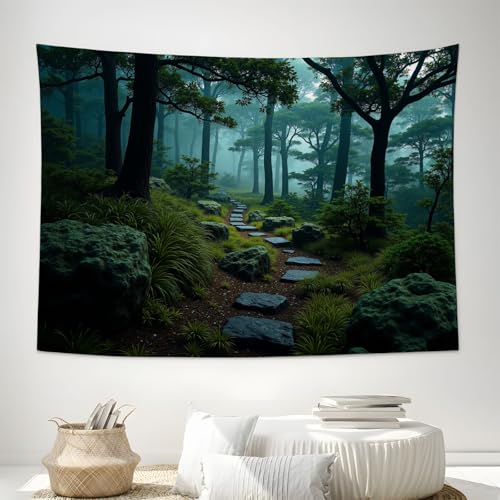 Tenture murale grand format pour masquer un mur abîmé avec une forêt brumeuse 180x230