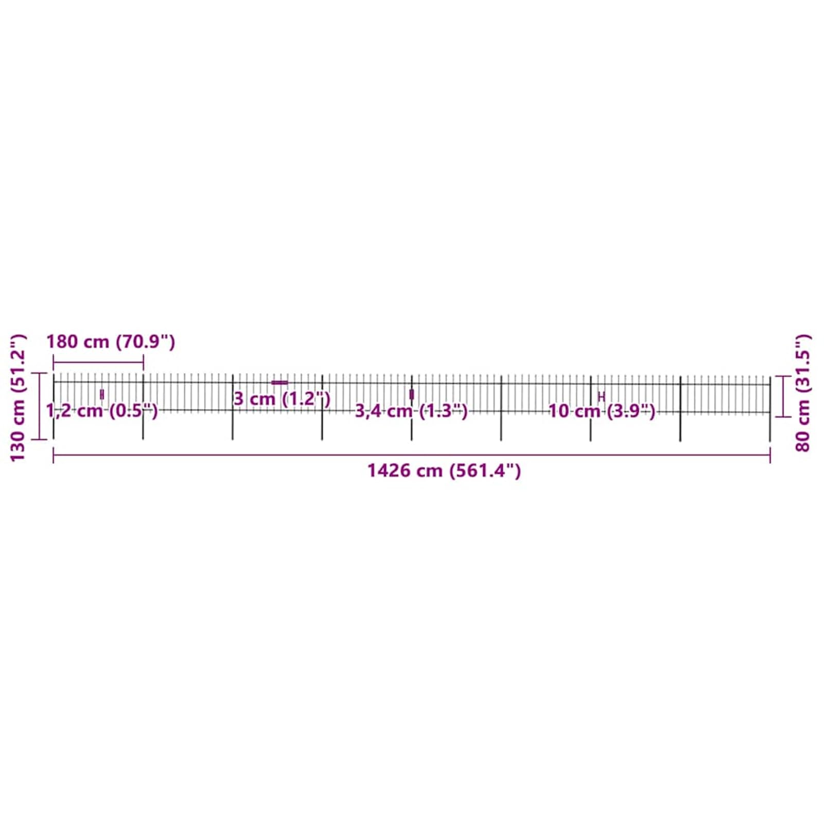 Ogrodzenie ogrodowe ze stali z dekoracyjnymi grotami włóczni, długość 1360 cm x wysokość 130 cm, czarne, 8 elementów ogrodzenia + 9 słupków do rozgraniczenia prywatnego i komercyjnego