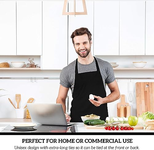 Image of GREEN LIFESTYLE 2 Pack Chef Apron with Pockets - Grilling Aprons for Men, Waterproof Cooking Apron for BBQ, Work or Restaurant Use, Kitchen Aprons for Women with Pockets - Black