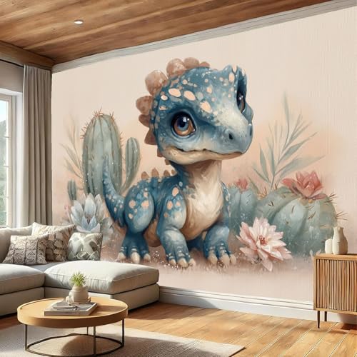Mural de pared 3D efecto seda con cactus y suculentas beige para salón elegante 6