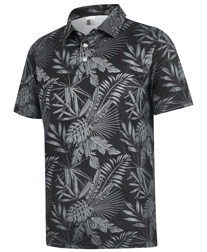 ELETOP Men's Golf Polo Shirts Short Sleeve Moisture Wicking Hawaiian Tropical Polos Performance Golf Shirts for Men Dry Fit