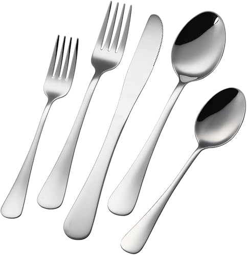 Juego de cubiertos de 20 piezas para 4, juego de cubiertos de acero inoxidable, utensilios de cena, incluye cuchillo tenedor cuchara para cocina,