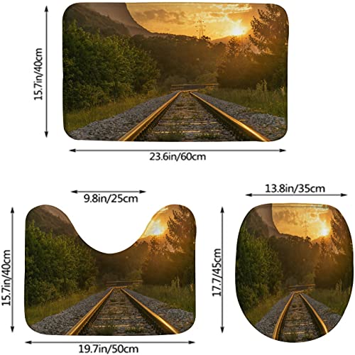 Badteppich-Set, 3-teilig, Geländer, Eisenbahnen, Förster, waschbare Badteppiche, rutschfest, mit Rückenpolster, Konturteppich und Toilettendeckelbezug – Bild 4