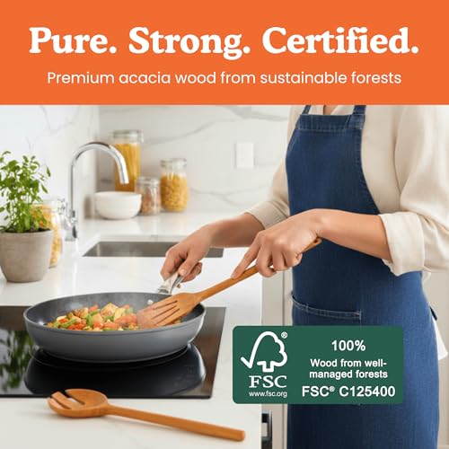 Non-Toxic Cooking Utensils – 6-Piece Kitchen Utensils Set, Glue-Free & One-Piece Wooden Spoons for Cooking, Natural Wooden Utensil Set with Plant-Based Finish, Free of Forever Chemicals - Image 5